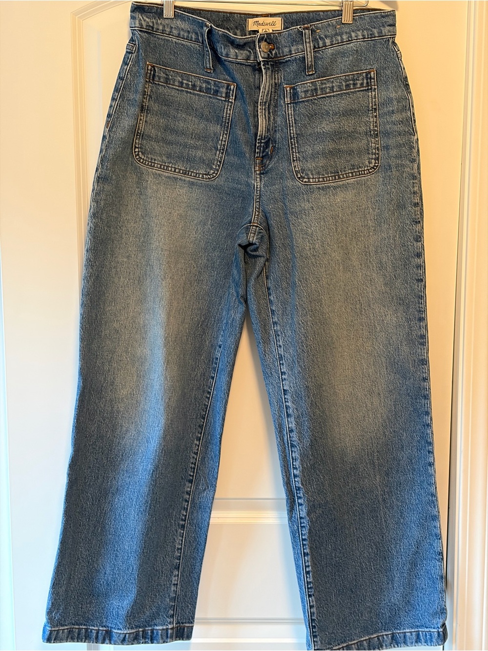 Madewell Patch-Pocket Wide Leg Jeans in Blue Denim